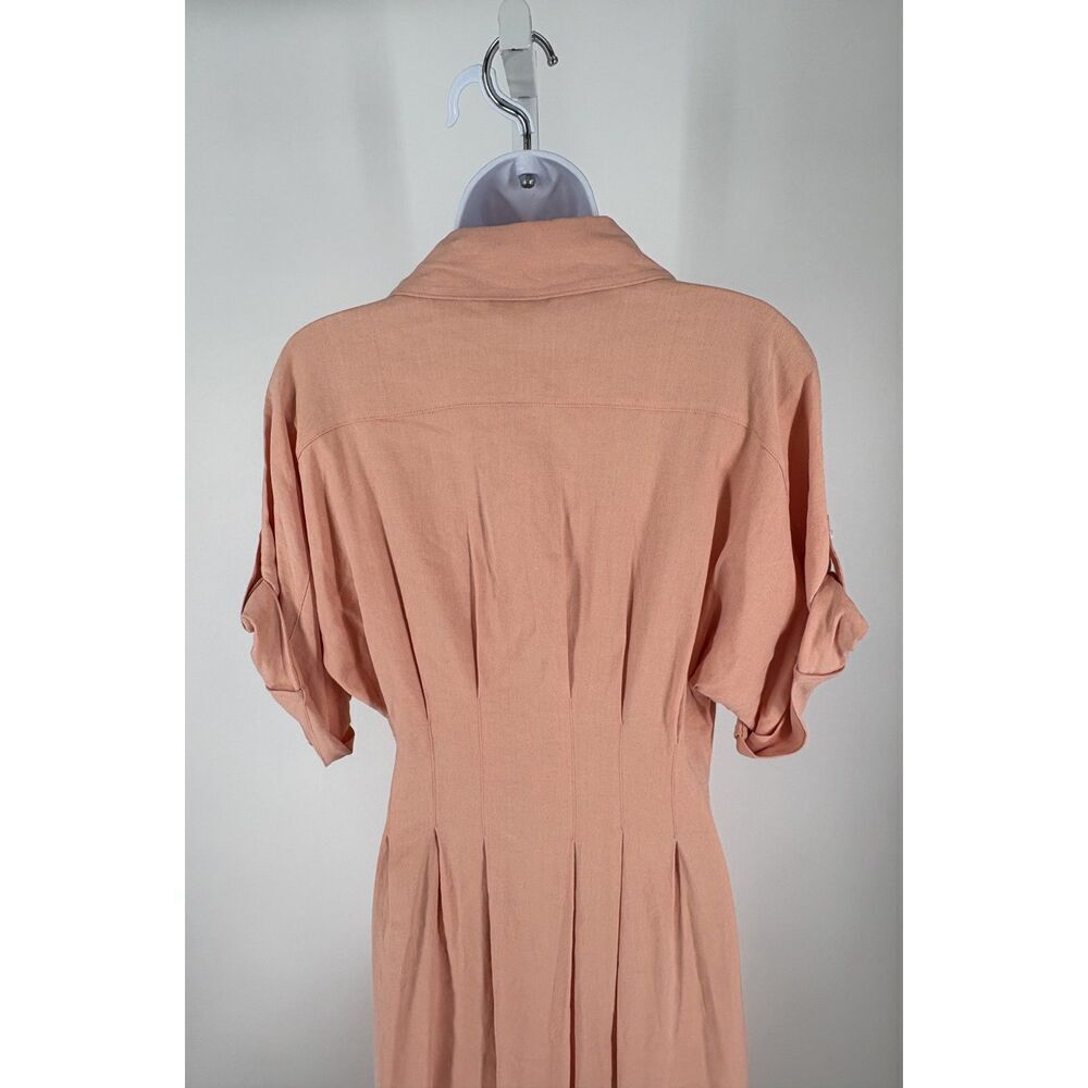 Veronica Beard Blush Pink Pleated Shirt Dress | Button Front Mid - Picture 7 of 12